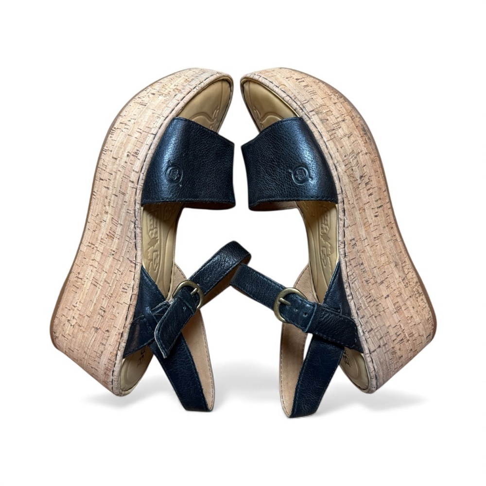 Born Black Leather Cork Wedge Sandals - Picture 11 of 15